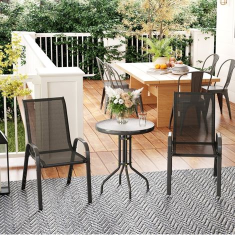 table salon chaise empilable balcon verre metal HAVRYA (1/4)