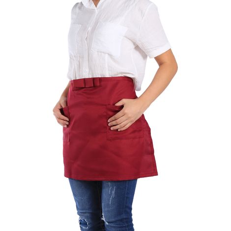 Tablier court demi-taille à 2 poches pour café, restaurant, serveur, serveuse, bar, pub, couleur bordeaux (1/3)