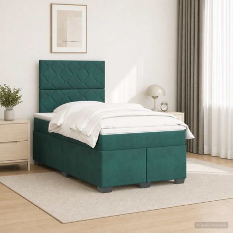 vidaXL Cama box spring con colchón Verde oscuro 120 x 190 cm (1/5)