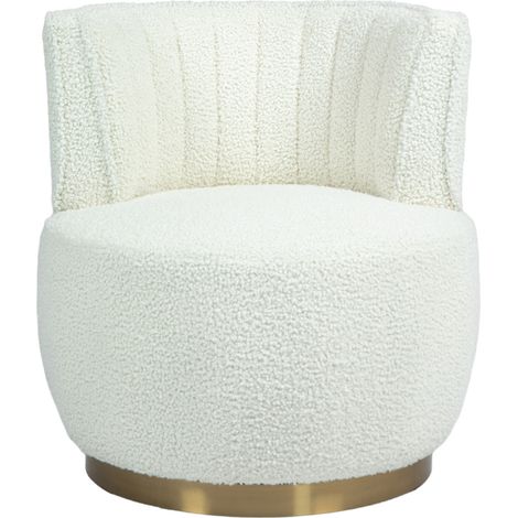 Fauteuil pivotant 360° en velours Teddy, structure bois et métal, blanc, 62,5x62x69,5 cm (1/5)