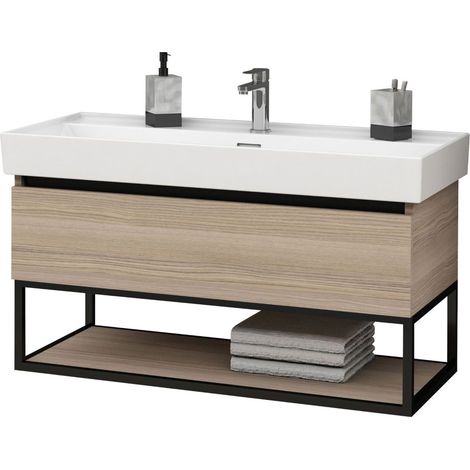 BELVIT Badmöbel Set mit Waschbecken 100 cm & Unterschrank 95 cm Nussoptik mit Metallgestell (1/4)