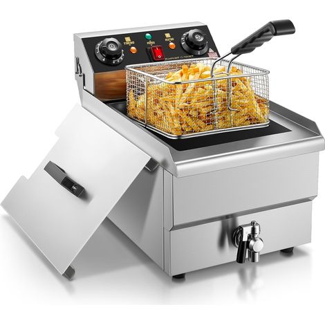 Friteuse Électrique 11L avec Vanne de Vidange, 3000W Friteuse avec Panier et Couvercle, Minuterie 60 Minutes, Contrôle de la Température 60-200°C, pour Restaurants et Cuisines (1/5)