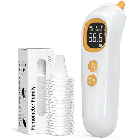 Thermomètre Auriculaire - Mesure en 1 Seconde - Guidage Intelligent par Tranche d'Âge - Mode Silencieux - Thermomètre Numérique pour Enfants et Adultes - 20 Embouts Jetables Inclus (1/5)