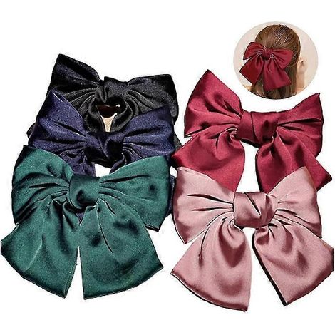 Lot de 5 grands nœuds papillon multicolores pour cheveux, jolis nœuds en satin et soie de style français, cadeau idéal pour les femmes.