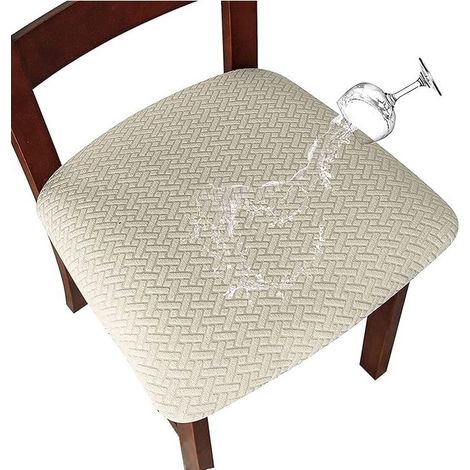 Housse de Chaise Housse de Coussin de Chaise Housse de siège de Chaise imperméable Démontable Housse Assise Chaise Elastique Jacquard Lavables pour Salle à Mange (Blanc, 2) (1/4)