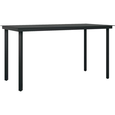 INLIFE Table à dîner de jardin Noir 140x70x74 cm Acier et verre (1/5)