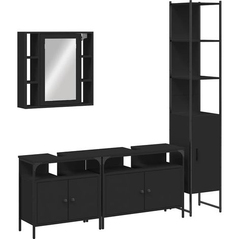 Maison Exclusive - 4-tlg. Badmöbel-Set Schwarz Holzwerkstoff
