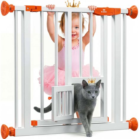 KIDIZ® puerta de seguridad barrera puerta de escalera puerta para niños con puerta para perros y gatos mascotas sin taladrar extensible combinable naranja / 102-115 cm