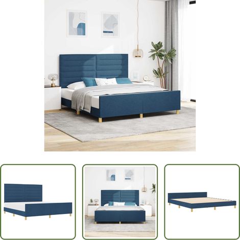 Kopfteil -  Bettgestell mit Kopfteil Blau 180 x 200 cm Stoff (1/5)