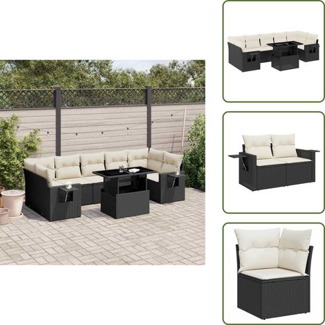 Salon de jardin 8 pcs avec coussins noir résine tressée - Ensemble Salon De Jardin - Meuble Extérieur - Jardin Design - Mobilier Résistant Aux Intempéries - Chaise Longue Pliable (1/5)