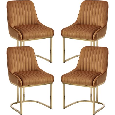 Wahson Lot de 4 Chaises en Velours, Chaise de Salle à Manger Moderne Avec Pieds dorés Chaise de Cuisine avec Coussin Épais, Marron