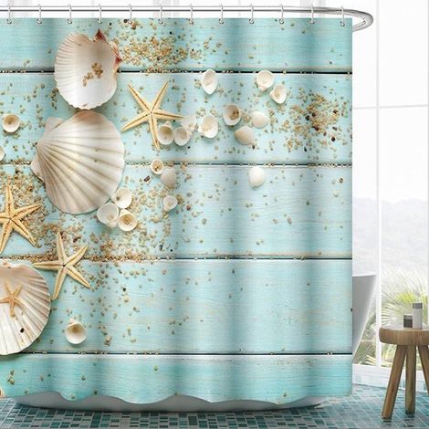Rideau de douche - Imperméable - Rideau de bain - Rideau de salle de bain - Motif coquillage - Rideau de douche imprimé - Polyester - 180180cm - Bleu (1/2)