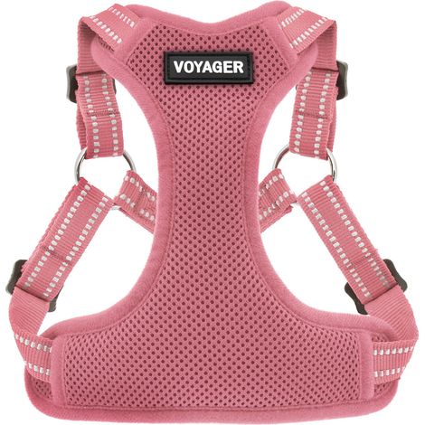 Voyager Verstellbares Hundegeschirr mit Reflektorstreifen by Best Pet Supplies - Strapazierfähige Ganzkörperweste ohne Zugkraft mit Leinen-D-Ring, atmungsaktiv, Rosa, size L