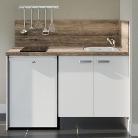 Kitchenette K17L-PT avec électroménager - 140 cm - plan stratifié, évier inox (1/5)