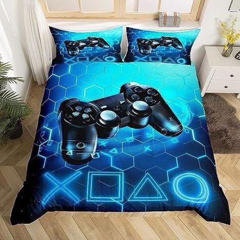 Housse de Couette - Kids Gamer - 200x200cm - Bleu - Jeu Vidéo - 2 Taies d'Oreiller (1/4)