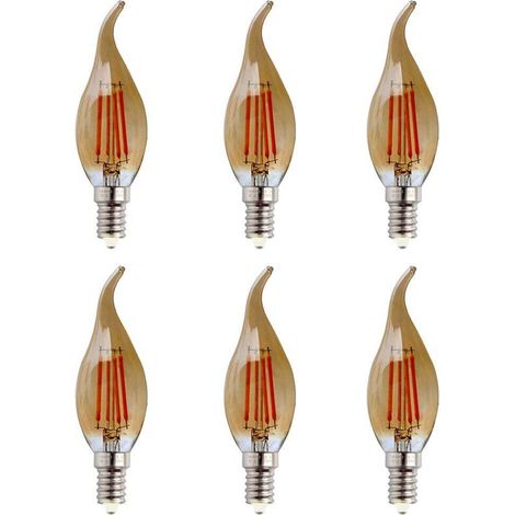 Ampoule LED E14 Forme de bougie à filament 4W (Équivalent à 40W halogène) Blanc Chaud 2700K 600Lm Ampoules Flamme Ampoule Bougie Classique E14 LED Vintage Verre Ambré Non Dimmable, Lot de 6 [Classe én