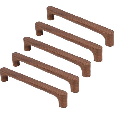 Ensemble de 5 boutons en noyer massif - Poignées et tirettes de tiroir en bois - Mobilier - Entraxe : 160 mm - 160 mm (1/5)