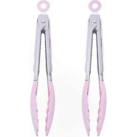 Pinces de cuisine en acier inoxydable avec embouts en silicone, ensemble de 2 pièces, rose clair (1/5)