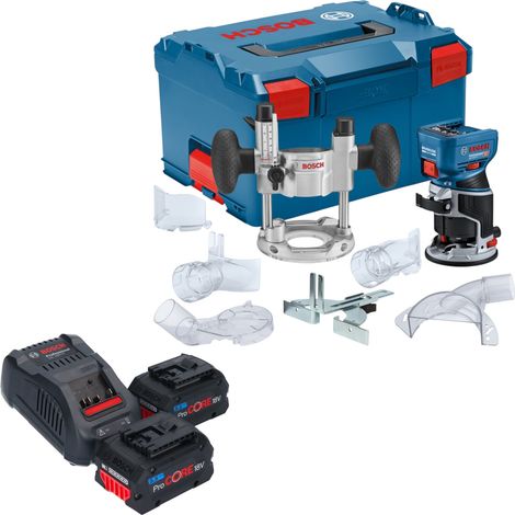 Bosch GKF 18V-8 Professional Akku Kantenfräse 18 V 8,0 mm Brushless + 2x ProCORE Akku 5,5 Ah + Ladegerät + Taucheinheit + L-Boxx