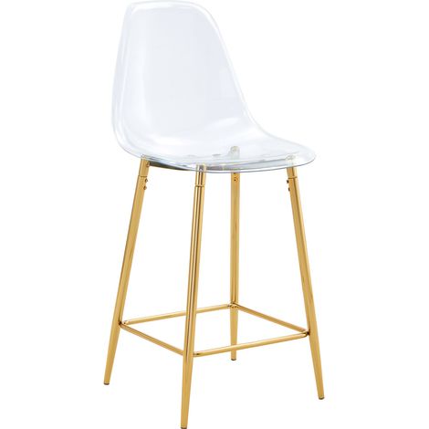 Tabouret de bar transparent lot de 2, assise en plastique, piètement métal doré, design moderne pour cuisine, îlot et salle à manger CHICFURN (1/5)