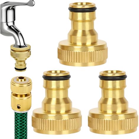 Lot 3 Raccord Tuyau d'Arrosage Laiton 3/4 Pouce Adaptateur Robinet Connecteur Rapide Jardin Arrosage Extérieur Compatible Standard Raccord Tuyau d'Arrosage Laiton (1/5)