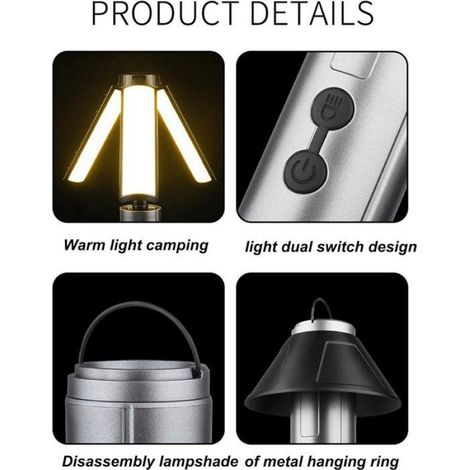 Lampe de camping - Lampe de tente - Lampe télescopique rechargeable - Extérieur - Lampe LED - À suspendre - Rechargeable (1/5)