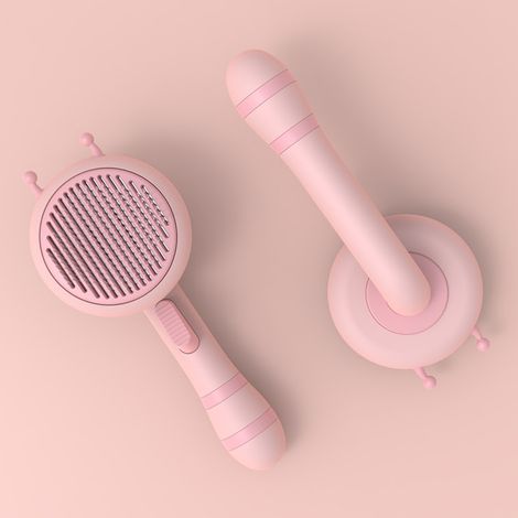 Brosse autonettoyante pour animaux de compagnie, brosse de toilettage pour chiens et chats à poils longs et à poils courts, élimine efficacement les poils morts et les peluches(rose)