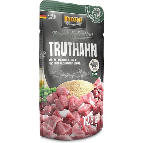 Finest Selection Dinde Amarante Pois 12 x 125 g Nourriture Humide pour Chiens Adultes Dinde juteuse Cuite doucement sachets portionnés (1/4)