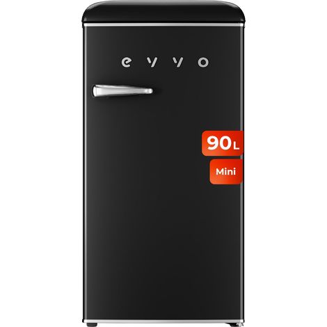 EVVO Frigorífico Mini F26 Retro Negro, 95 l, diseño vintage, bajo consumo, silencioso