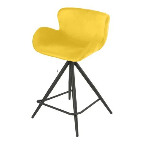 Chaise de bar en tissu velours jaune et pieds métal - LOTUS (1/5)