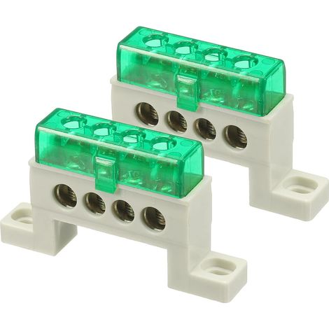 2Pcs Barre De Terre À Bornes, 4 Positions Barre Omnibus À Bornes En Laiton, 7x11mm Bloc De Terre Pour Équipement Électrique, Boîte De Distribution, Vert (1/5)