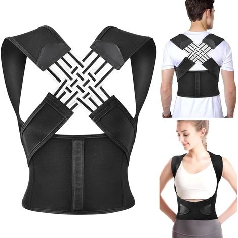 Correcteur de posture, appareil d'entraînement postural pour femmes et hommes, redresseur de dos ajustable, soutien dorsal respirant avec bretelles pour le dos, la nuque et les épaules, noir, taille L