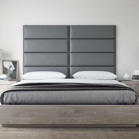 Panneau Décoratif Tête De Lit Capitonnée Mural 91cm Cuir Gris (1/5)