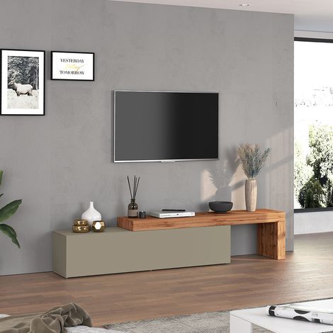 Meuble TV extensible 190/350 cm taupe/chêne wotan Neros (1/5)