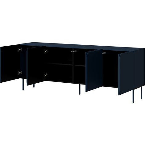 Credenza Canino, Madia 2 Ripiani, Apertura Battente, 4 Ante, 200x42x75h cm blu