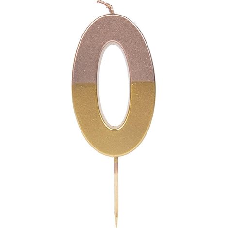 Bougie Numéro 0 Or Décoration de gâteau pour Enfants, Adultes, Adolescents, fête, Anniversaire, Rose/Gold, BDAY-CANDLE-GD-RO-0 (1/3)