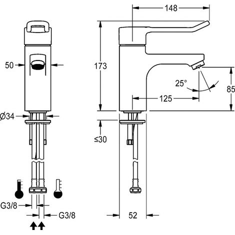 KWC Thermostat-standbatterie, F5, EHM, 125 mm, Langer Hebel, Hygieneoption (1/3)