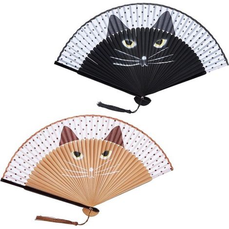 2 ventagli pieghevoli olografici di grandi dimensioni in bambù,con testa di gatto a cartone animato (1/5)