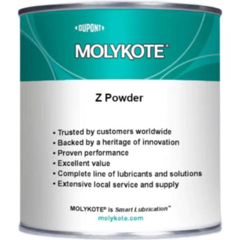 Lubrifiant sec en poudre Molykote Z (1 kg) à base de graphite et de particules de molybdène pour chaînes, engrenages, roulements : résistance à l’eau, réduction du frottement, application précise.