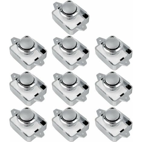 10 piezas de cerraduras de botón pulsador SA para cajones, armarios y puertas de autocaravanas, furgonetas camper y caravanas (plata, 10 piezas) - (1/5)