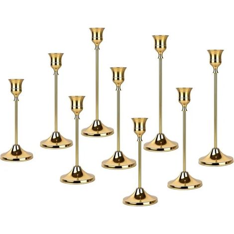 9 Pièces Doré Coniques Bougeoir, Bougie en Alliage De Zinc, Chandelier Vintage, 16.5/19/22 cm, Décoratif pour - Laiton Doré 9 Stück (1/5)