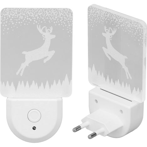 Ortviai Veilleuse LED RGB à Capteur de Luminosité pour Prise Murale – 2 Pièces, Décor Noël avec Motif Renne et Neige, Économie d’Énergie (1/5)