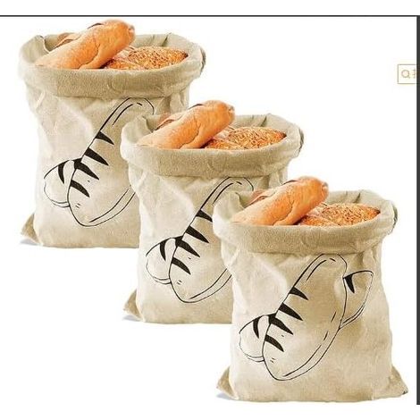 3 Pièce Sacs à Pain en Lin Réutilisables 40 × 30 cm, Sac Baguette Sac de Stockage de Pain avec Cordon de Serrage Pain Fait Maison Sacs à Fruits et Légumes (1/5)