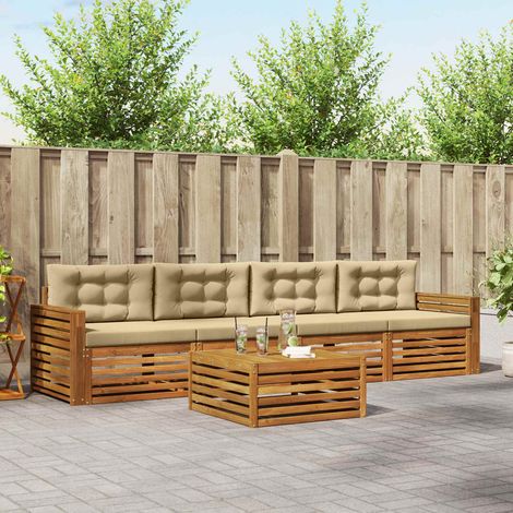 vidaXL Outdoor-Sofagarnitur mit Kissen 5 pcs Natur und Beige (1/5)
