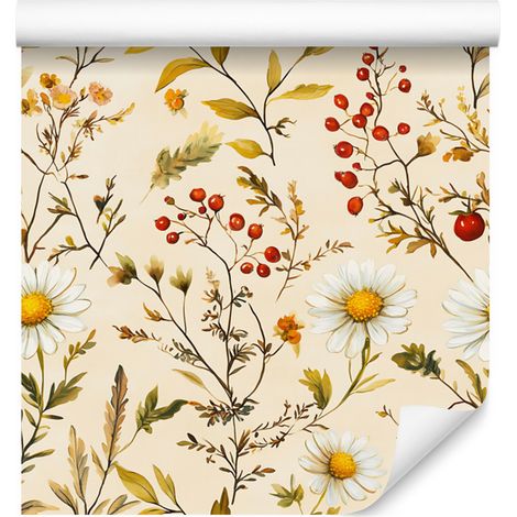 Papier peint crème à motifs de marguerites pour salon et chambre 50x1000 cm (1/5)