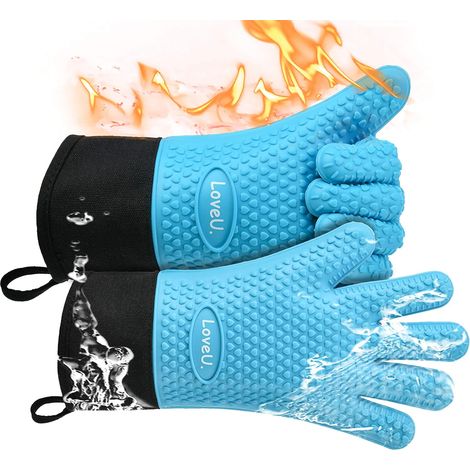 Gants de Cuisine Silicone et Coton Double Couche Gants de BBQ résistants à la Chaleur/Gants de Cuisson/Gants de Four/Porte-casseroles de Cuisson, 1 Paire (1/5)