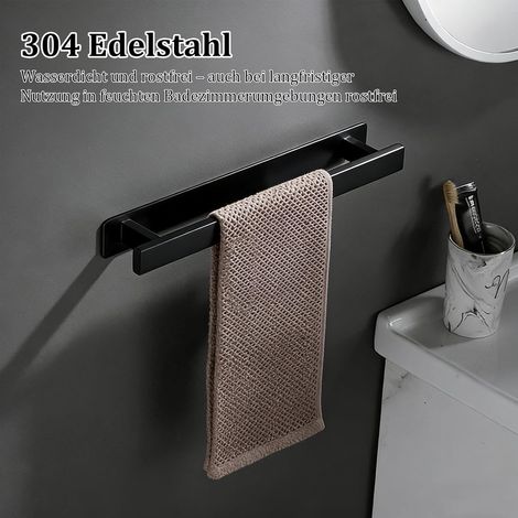 Porte Serviette sans Percage, 2 Pièces 40cm Porte Serviette Mural Noir Porte Serviette Salle de Bain, Rangement Serviette Salle de Bain, en Acier Inoxydable
