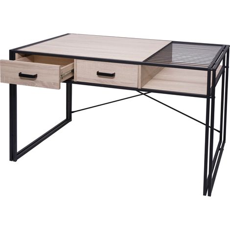 Scrivania per computer con cassetti e vano portaoggetti design industriale 76x120x70 cm aspetto rovere 040001450