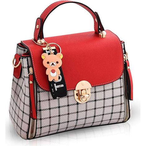 Sac à main en cuir pour femme avec rabat (rouge)