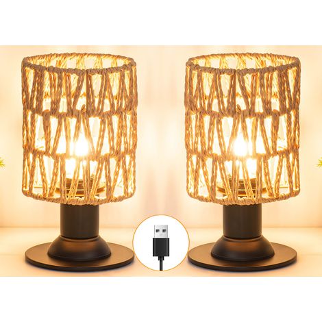 Lot de deux lampes de table USB pour terrasse,restaurant en corde de chanvre tressée (ampoule incluse), tricolore (1/5)